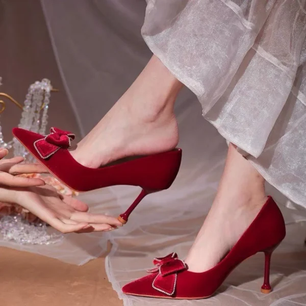 High Heels Women Wine Red