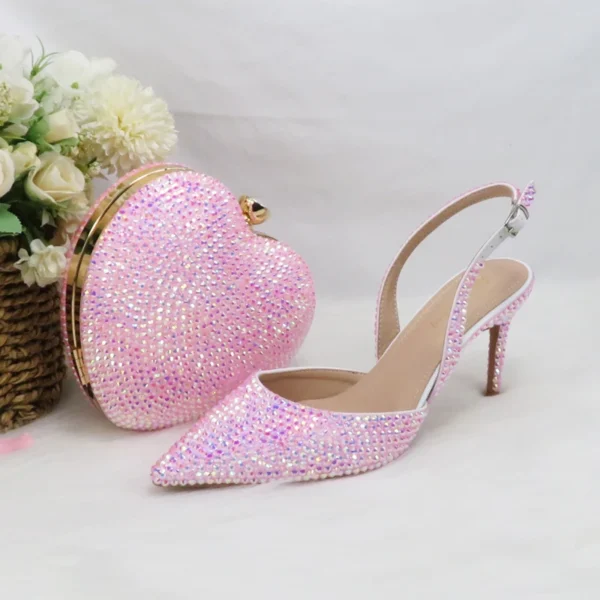 Heart Pink Wedding Shoes and bag - Image 3