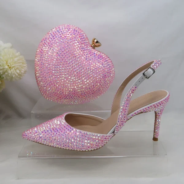 Heart Pink Wedding Shoes and bag