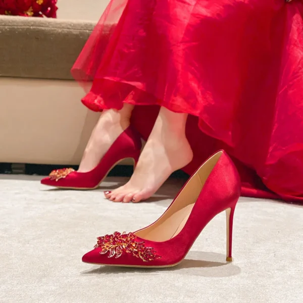 Exquisite red satin heels