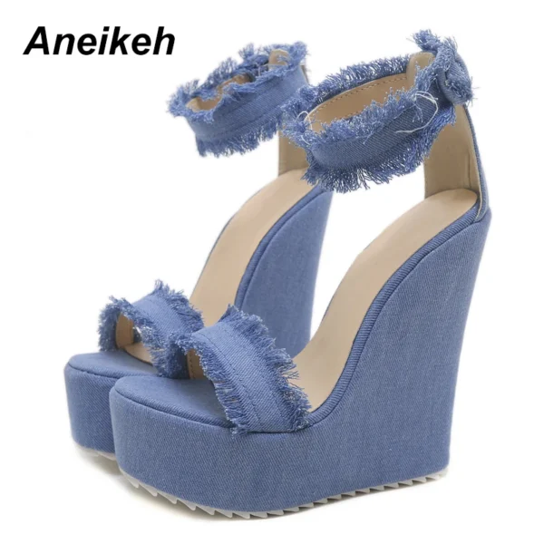 Blue Designer Denim Sandals - Image 2