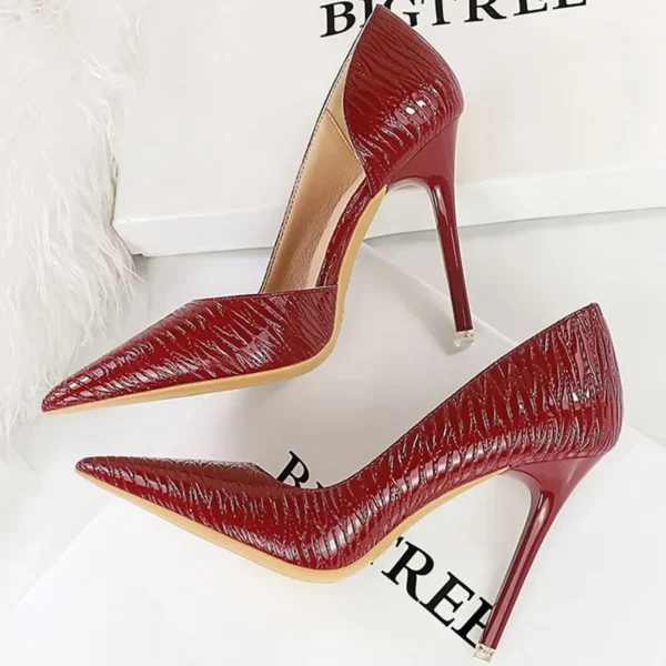 Female Leather Wine Red Shoes - Image 3