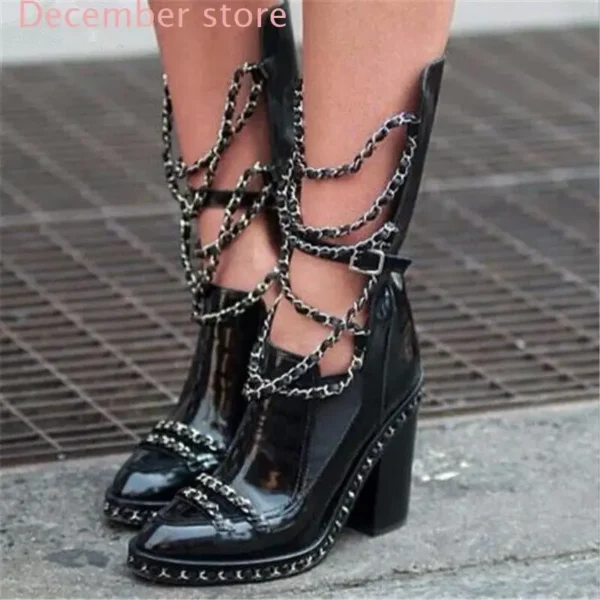 Luxury Ankle Chain Chunky Heel Boots - Image 2