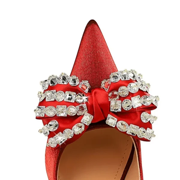 Women Wine Red 10.5cm High Heels Silk Pumps - Image 4