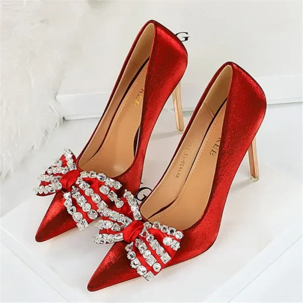 Women Wine Red 10.5cm High Heels Silk Pumps