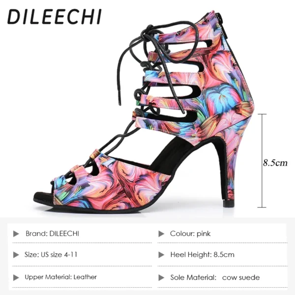 Pink Flower Print Leather Shoes - Image 2