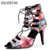 Pink Flower Print Leather Shoes