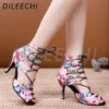 Pink Flower Print Leather Shoes - Image 4