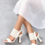 Elastic thick heeled high heels