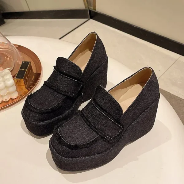 Denim Wedges Shoes,Women Platform Pumps - Image 2