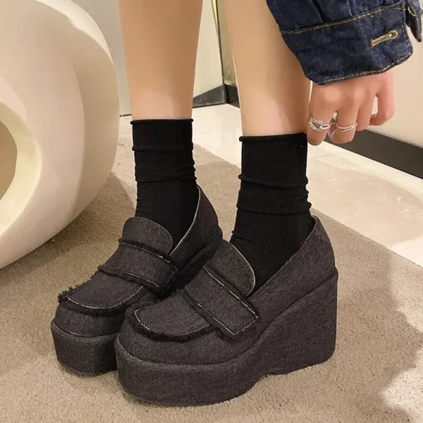 Denim Wedges Shoes,Women Platform Pumps - Image 3