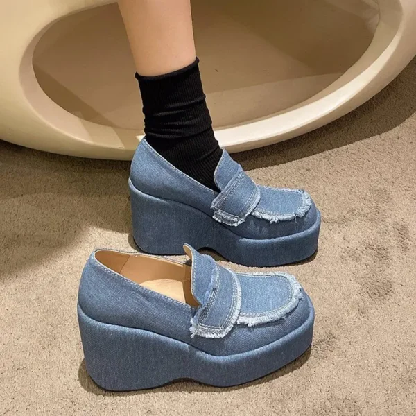 Denim Wedges Shoes,Women Platform Pumps - Image 4