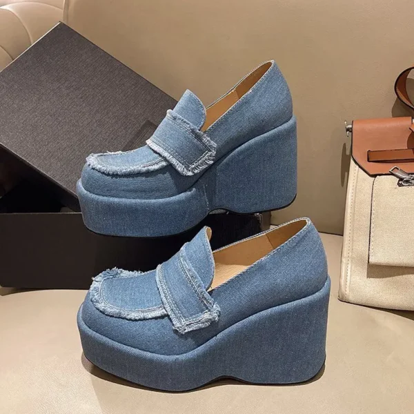 Denim Wedges Shoes,Women Platform Pumps