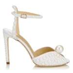 Fashion Designer Pearl Decor White Heels