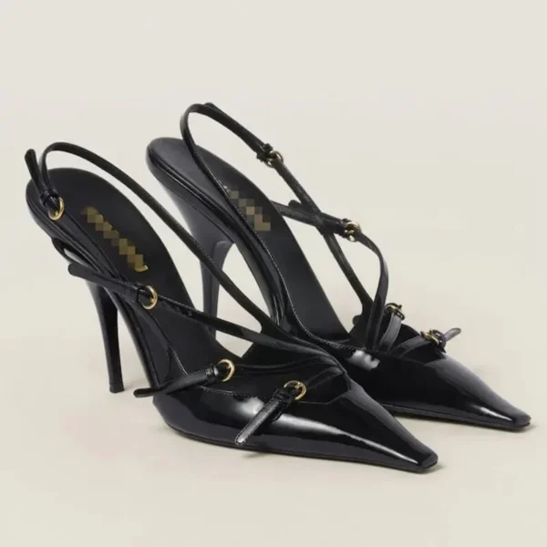 Fashionable Elegant Wine Red One-strap Thin Heel Sandals - Image 2