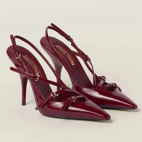 Fashionable Elegant Wine Red One-strap Thin Heel Sandals