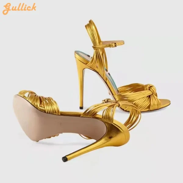 Gold Cross Knot Open Toe Sandals - Image 4