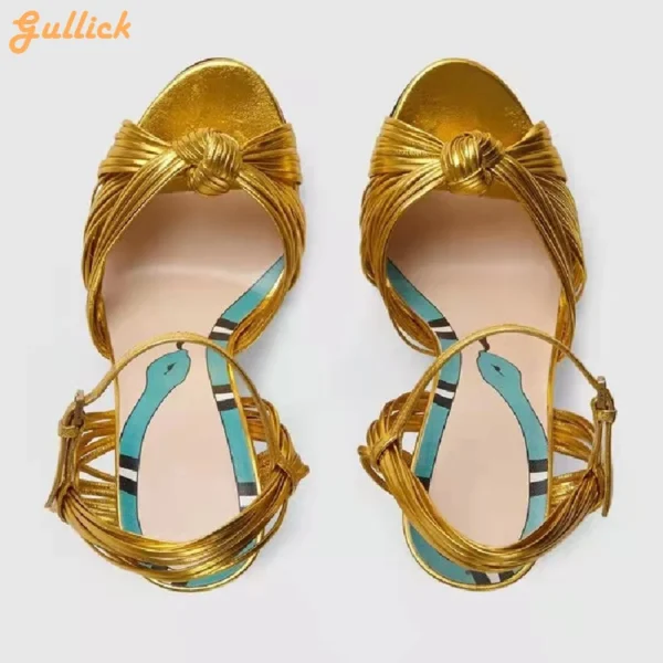 Gold Cross Knot Open Toe Sandals - Image 6