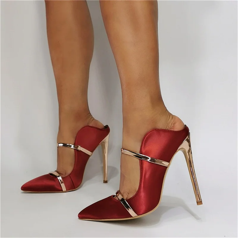 Metal Decoration Pointed Toe Super High Heels - Image 2
