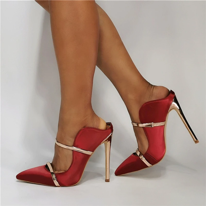Metal Decoration Pointed Toe Super High Heels - Image 3