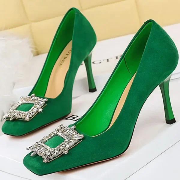 Women 9cm High Heels Flock Blue Pumps - Image 2