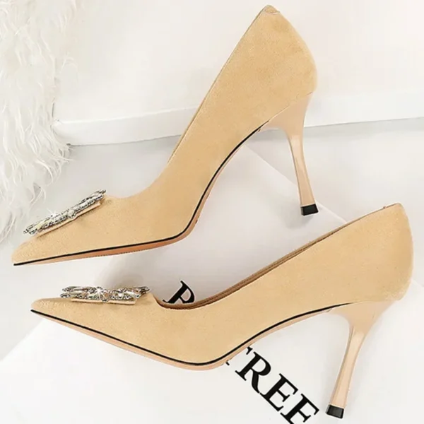 Women 9cm High Heels Flock Blue Pumps - Image 3