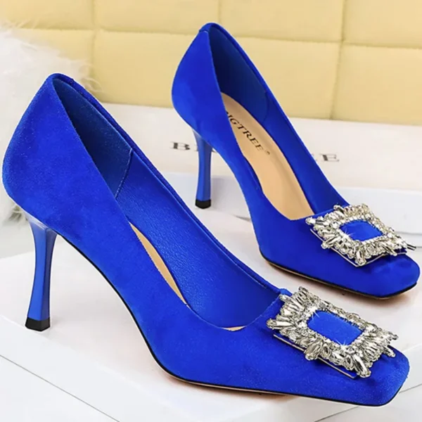 Women 9cm High Heels Flock Blue Pumps