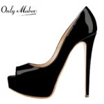 Onlymaker Women Peep Toe Platform Pumps Stilettos 16cm