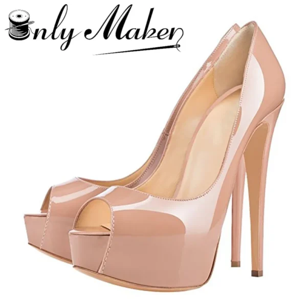 Onlymaker Women Peep Toe Platform Pumps Stilettos 16cm - Image 3