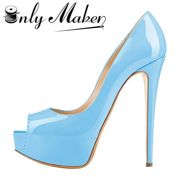 Onlymaker Women Peep Toe Platform Pumps Stilettos 16cm - Image 4