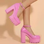 Pink Chunky Heeled Sweet Platform Pumps