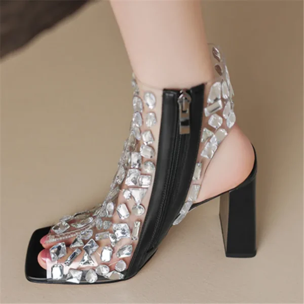 Rhinestone Crystal Bling Peep Sandals - Image 4