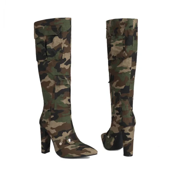 Sexy Stiletto Women Knee-high Boots Military Camouflage - Image 4