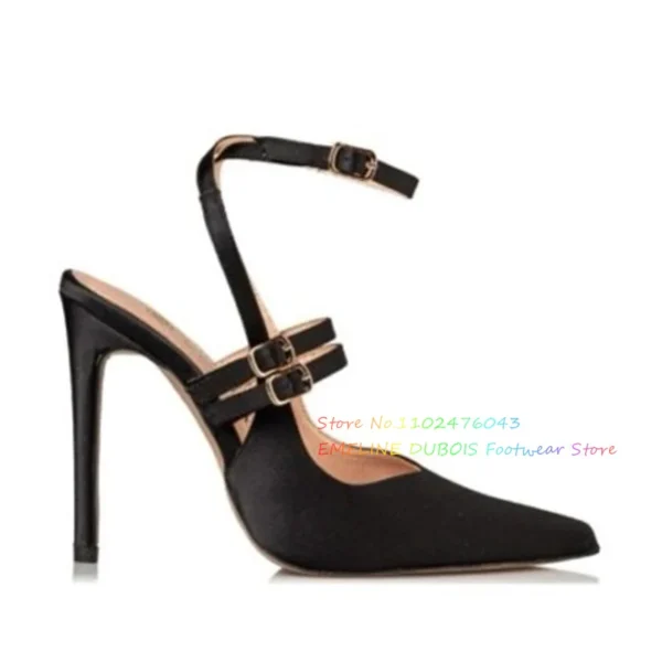 Slingback Pumps Satin Women Sexy Pointed Toe Stilettos - Image 3