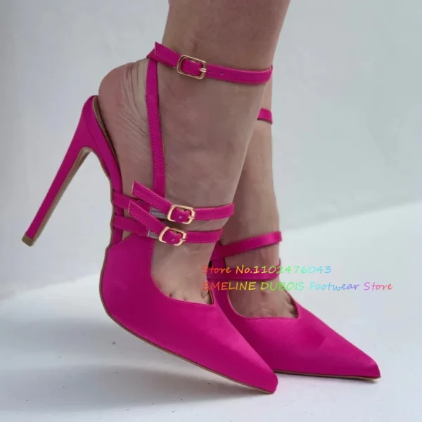 Slingback Pumps Satin Women Sexy Pointed Toe Stilettos - Image 5