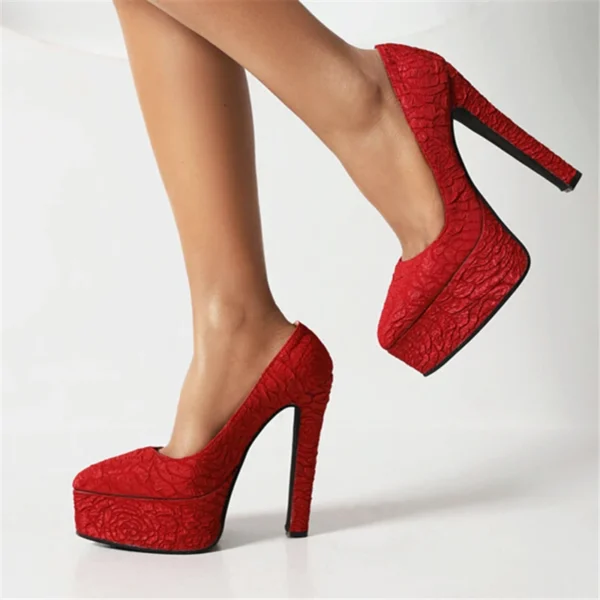 Solid Color Textured Upper Super High Heels - Image 3
