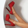 Solid Color Textured Upper Super High Heels - Image 4