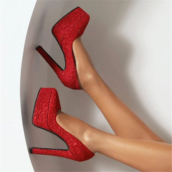 Solid Color Textured Upper Super High Heels - Image 4