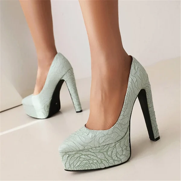 Solid Color Textured Upper Super High Heels - Image 5