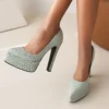 Solid Color Textured Upper Super High Heels - Image 6
