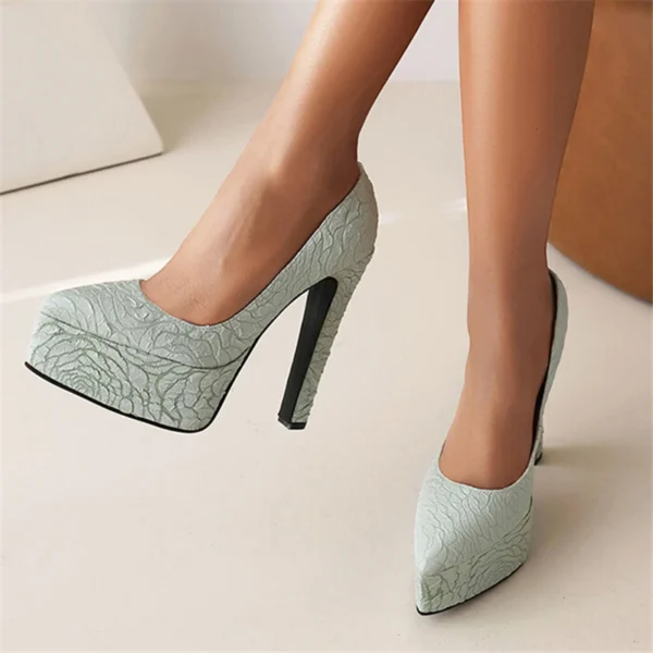 Solid Color Textured Upper Super High Heels - Image 6