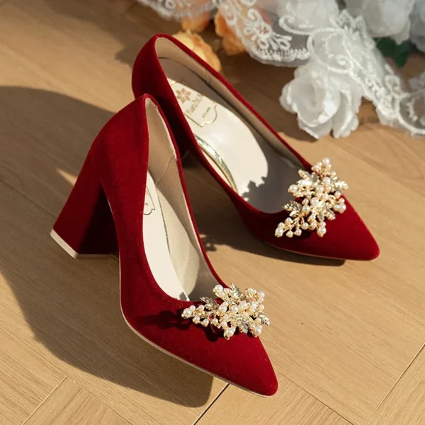 Women's Thick Heels Red Suede - Image 3
