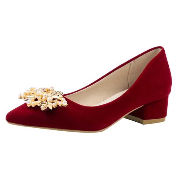 Women's Thick Heels Red Suede - Image 4
