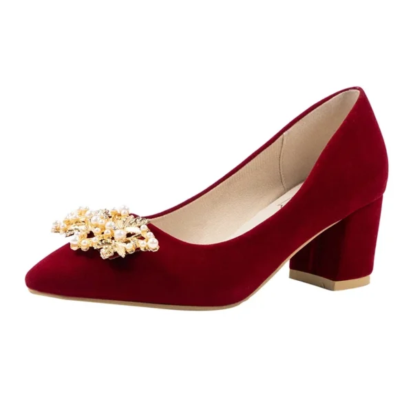 Women's Thick Heels Red Suede - Image 5