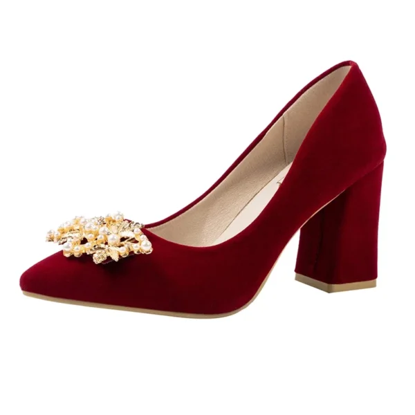 Women's Thick Heels Red Suede - Image 6