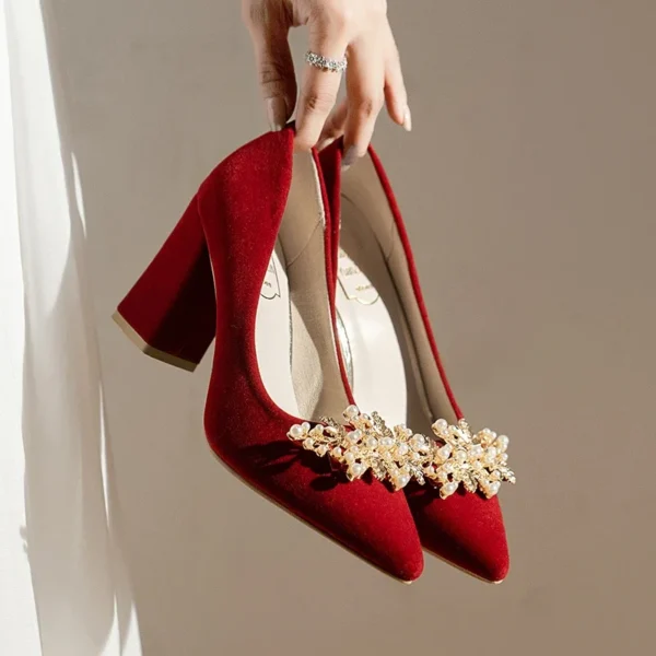 Women's Thick Heels Red Suede