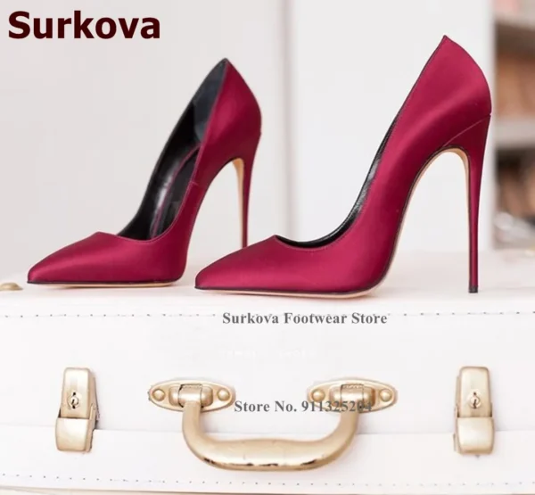 Sexy Satin Fabric 12cm High Heel Shoes - Image 2