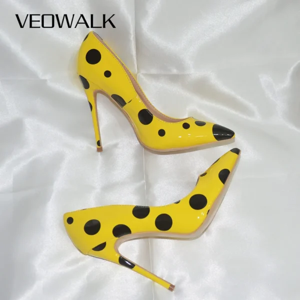 Black Polka Dots Women Yellow Stilettos - Image 2