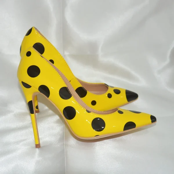 Black Polka Dots Women Yellow Stilettos - Image 3
