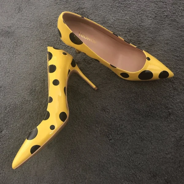 Black Polka Dots Women Yellow Stilettos - Image 6